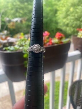 10k White Gold Cluster Halo Ring with genuine Diamonds